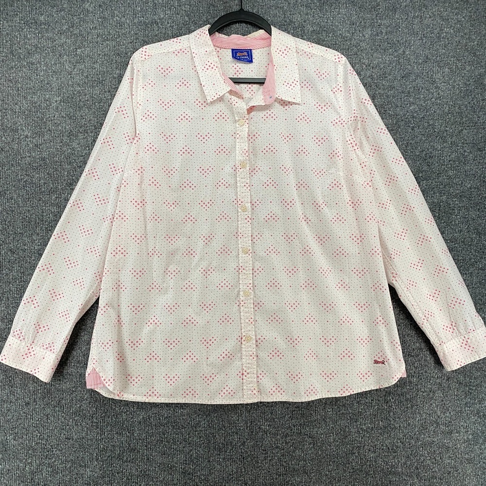Le Tigre Shirt Womens XL White Pink Print Button Up Ladies‎ Office Career Casual